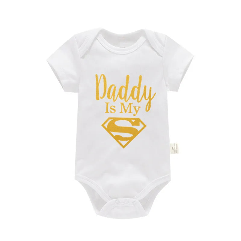 100%Cotton Baby Boys Girls Romper Short Sleeve Funny Letter Print I Love Mom Dad Jumpsuit Infant Newborn Costume Clothes