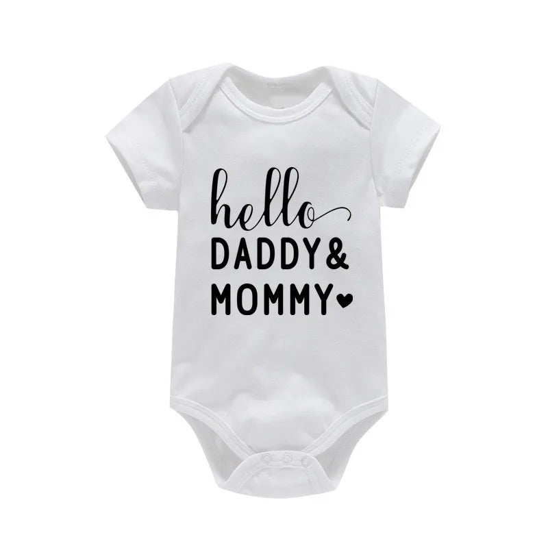 100%Cotton Baby Boys Girls Romper Short Sleeve Funny Letter Print I Love Mom Dad Jumpsuit Infant Newborn Costume Clothes