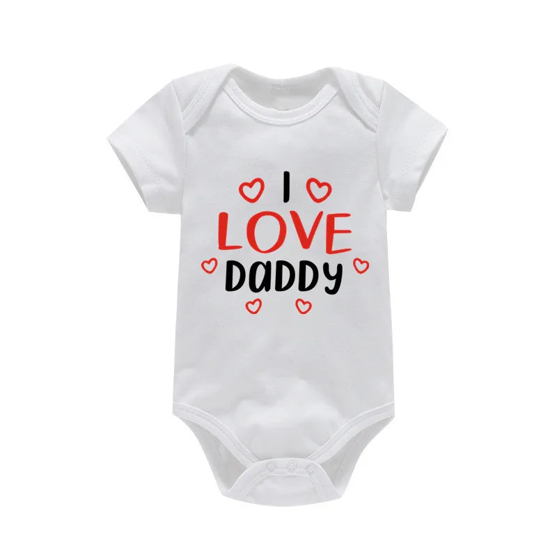 100%Cotton Baby Boys Girls Romper Short Sleeve Funny Letter Print I Love Mom Dad Jumpsuit Infant Newborn Costume Clothes